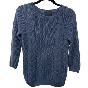 Cynthia Rowley Cable Knit Sweater Long Sleeve Crew Neck Navy Blue Cotton Women S